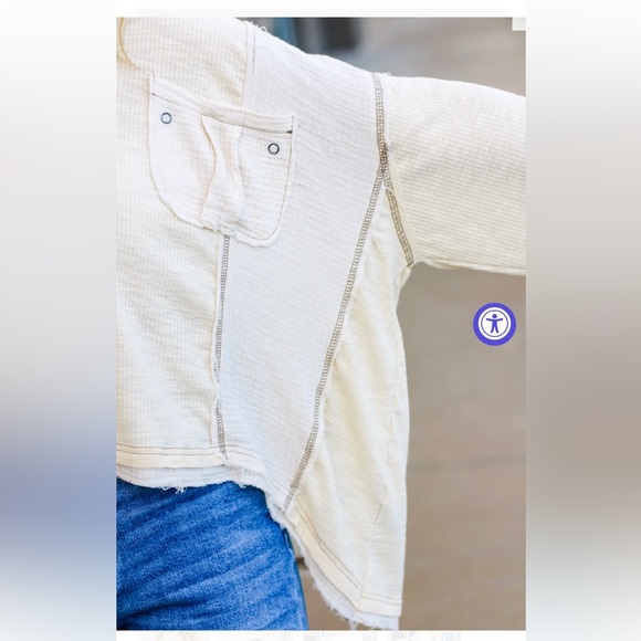 POL V-Neck Ribbed & Double Gauze Oversized Top - Picture 12 of 13